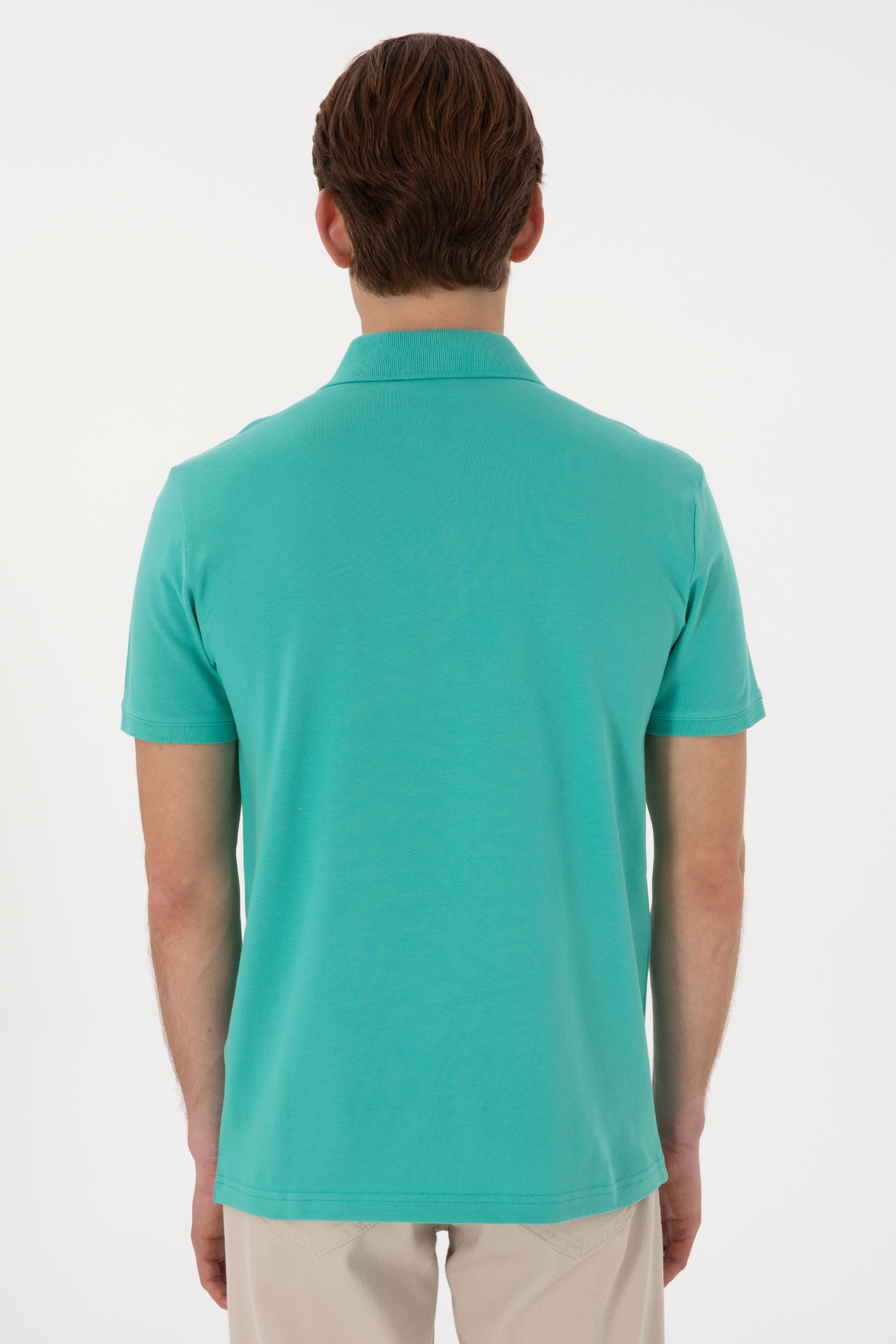 Erkek Slim Fit Polo Yaka Mint Basic Tişört - Image 5