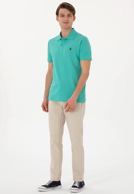 Erkek Slim Fit Polo Yaka Mint Basic Tişört - 50297984284