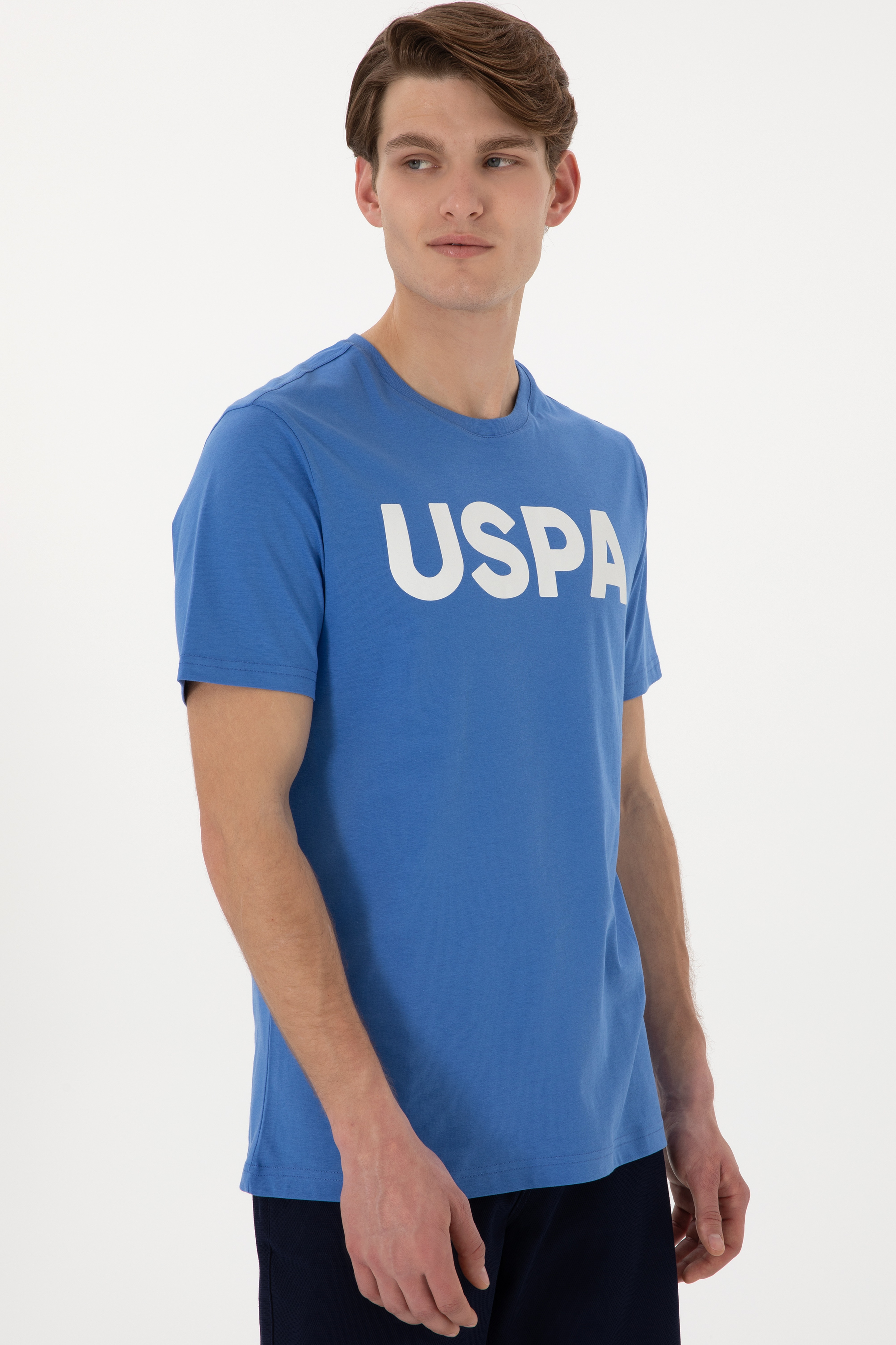 Erkek Regular Fit Bisiklet Yaka İndigo Basic Tişört - Image 3