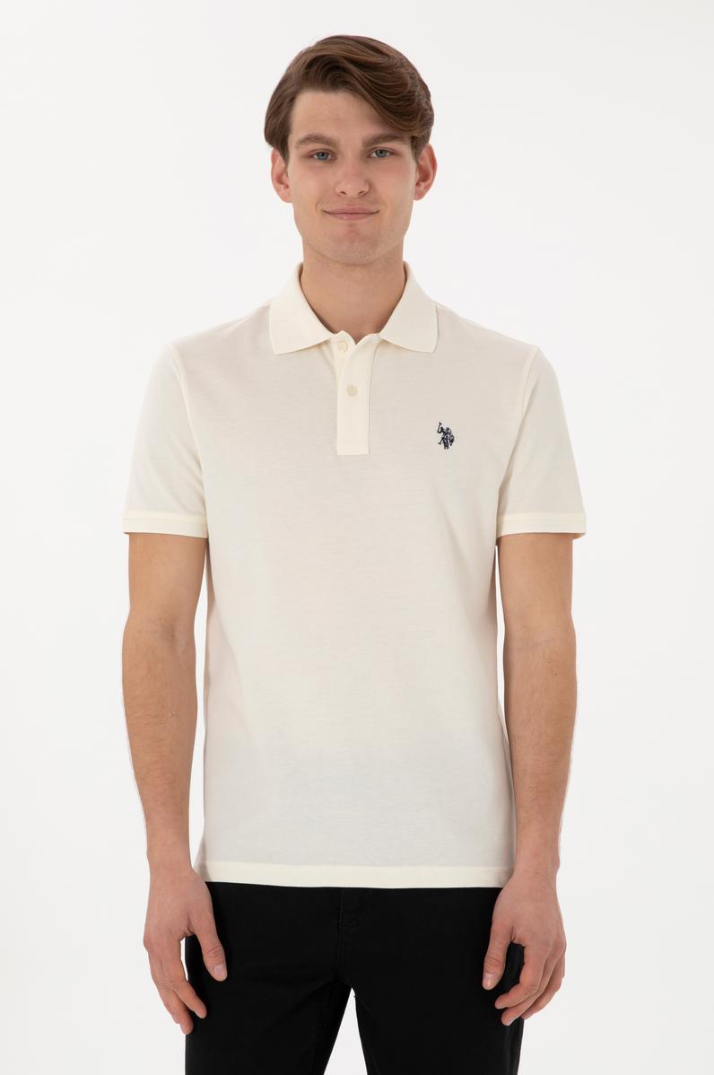 Erkek Slim Fit Polo Yaka Krem Basic Tişört