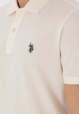 Erkek Slim Fit Polo Yaka Krem Basic Tişört - 50297984444