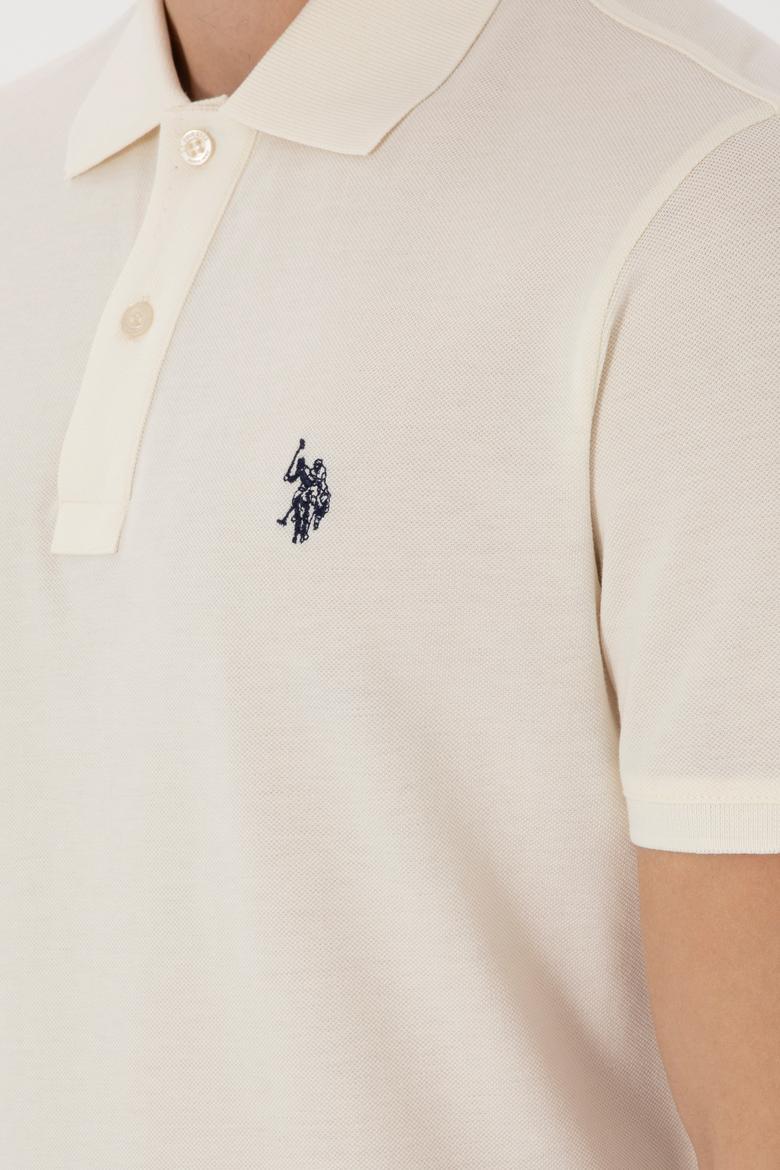 Erkek Slim Fit Polo Yaka Krem Basic Tişört - 50297984444