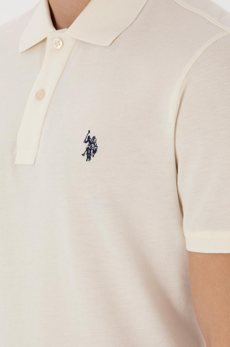 Erkek Slim Fit Polo Yaka Krem Basic Tişört