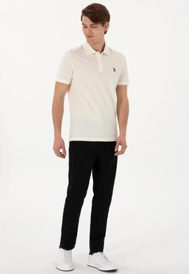 Erkek Slim Fit Polo Yaka Krem Basic Tişört - 50297984444