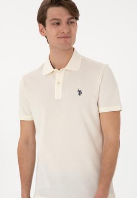 Erkek Slim Fit Polo Yaka Krem Basic Tişört - 50297984444