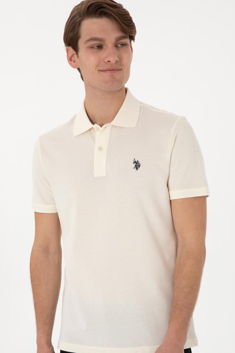 Erkek Slim Fit Polo Yaka Krem Basic Tişört - 50297984444