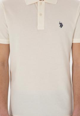 Erkek Slim Fit Polo Yaka Krem Basic Tişört - 50297984444