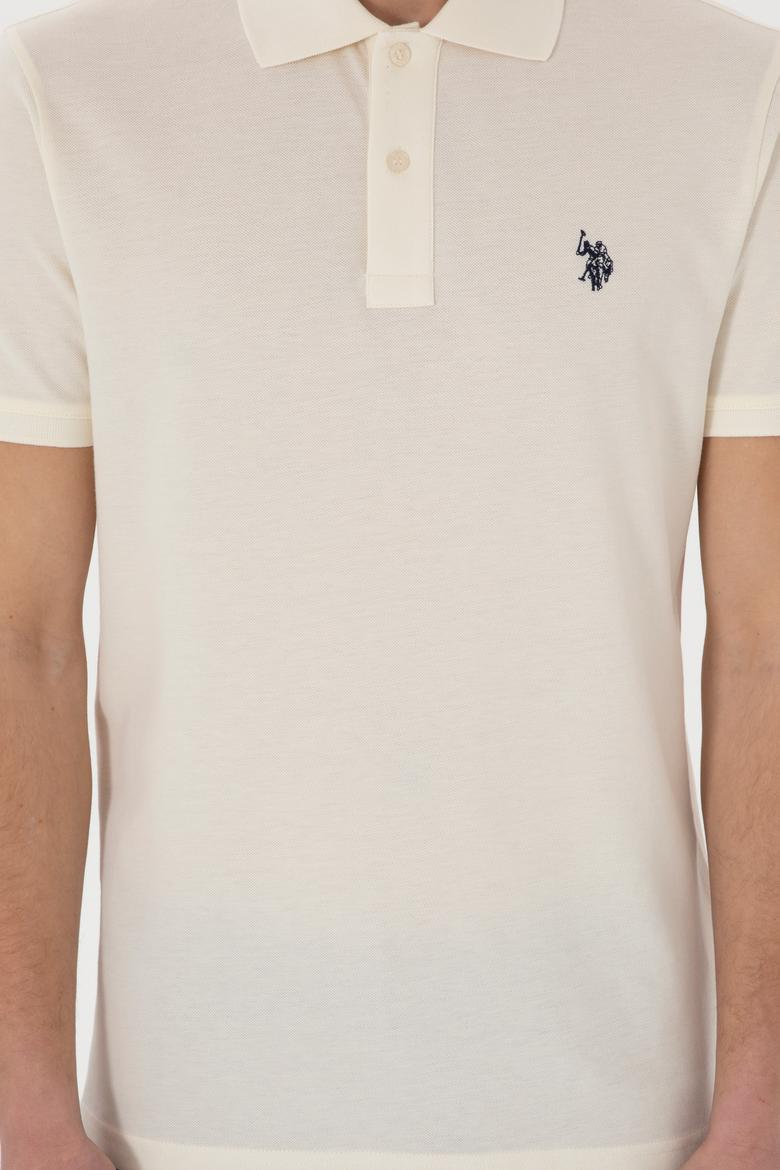 Erkek Slim Fit Polo Yaka Krem Basic Tişört - 50297984444