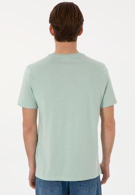 Erkek Regular Fit Bisiklet Yaka Su Yeşili Basic Tişört - 50297988139