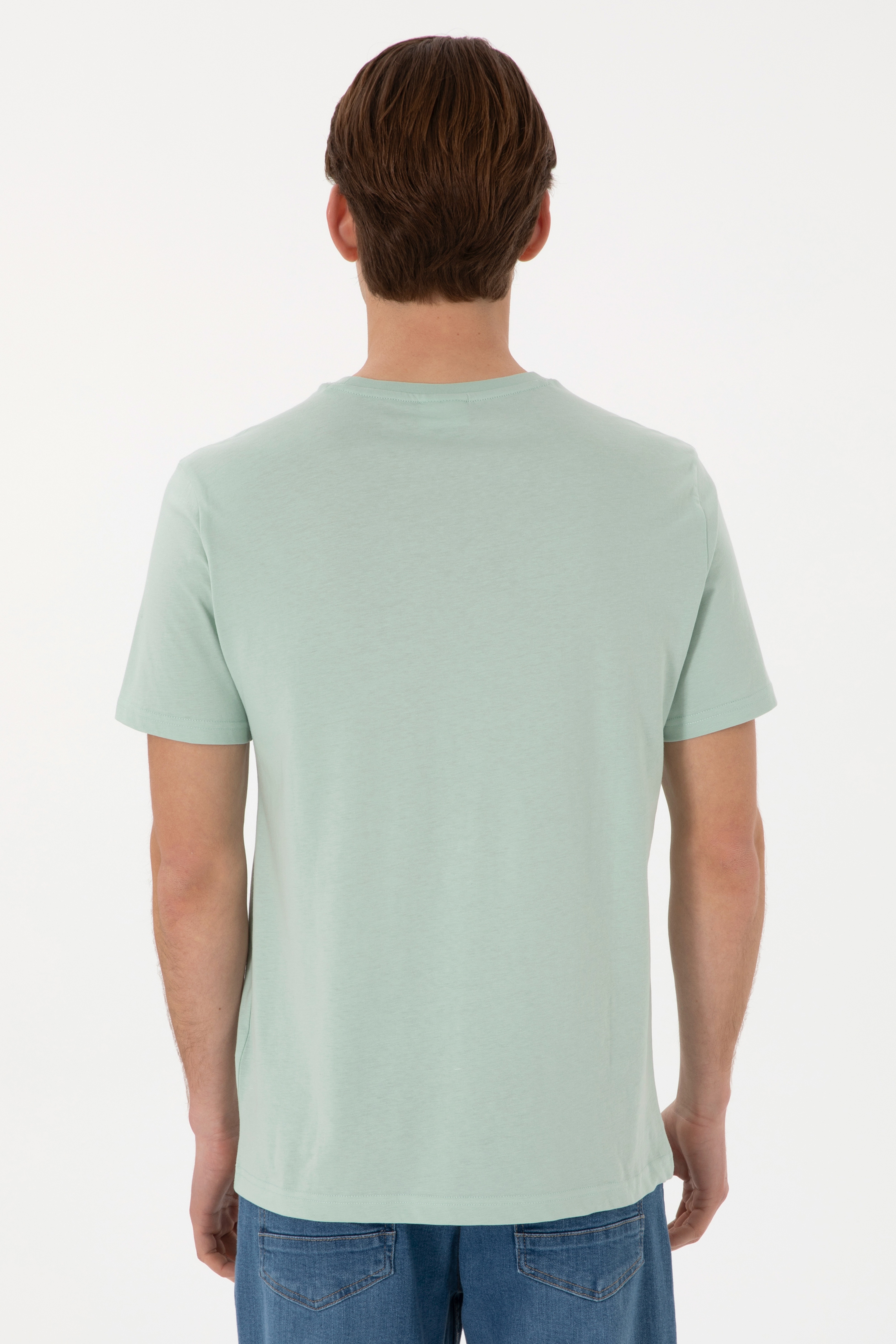 Erkek Regular Fit Bisiklet Yaka Su Yeşili Basic Tişört