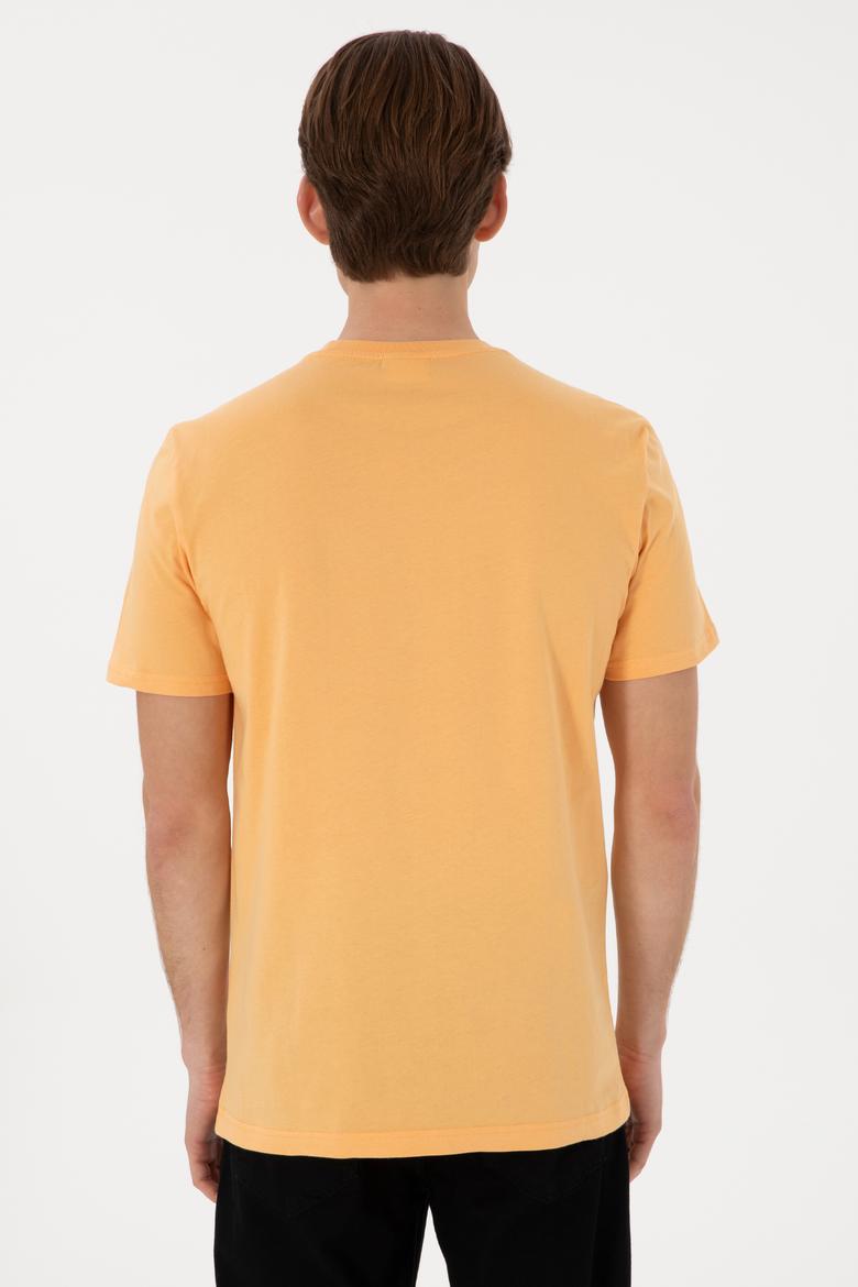 Erkek Regular Fit Bisiklet Yaka Turuncu Basic Tişört - 50298035067