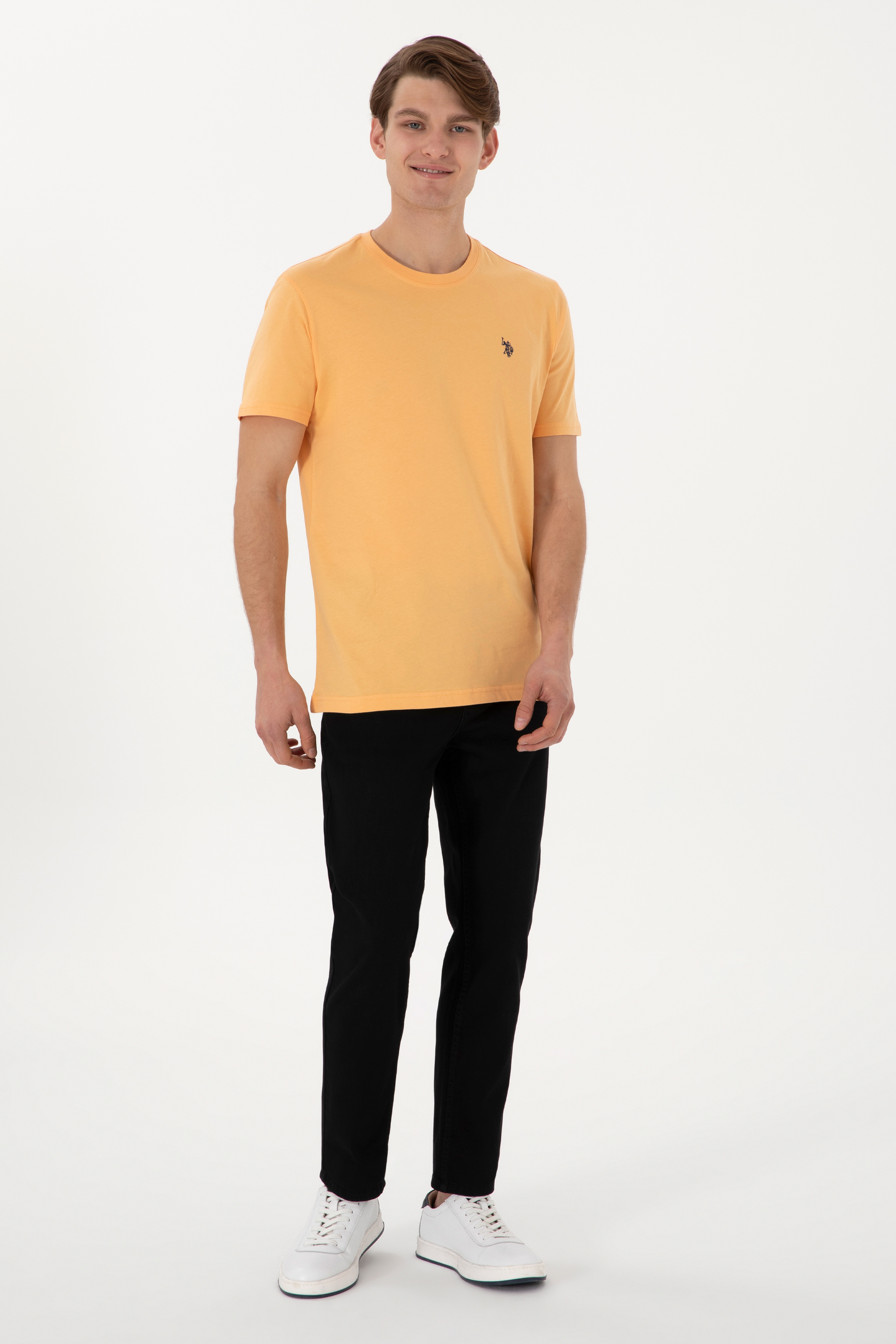 Erkek Regular Fit Bisiklet Yaka Turuncu Basic Tişört - Image 4
