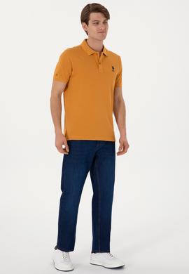 Erkek Slim Fit Polo Yaka Hardal Basic Tişört - 50298041271