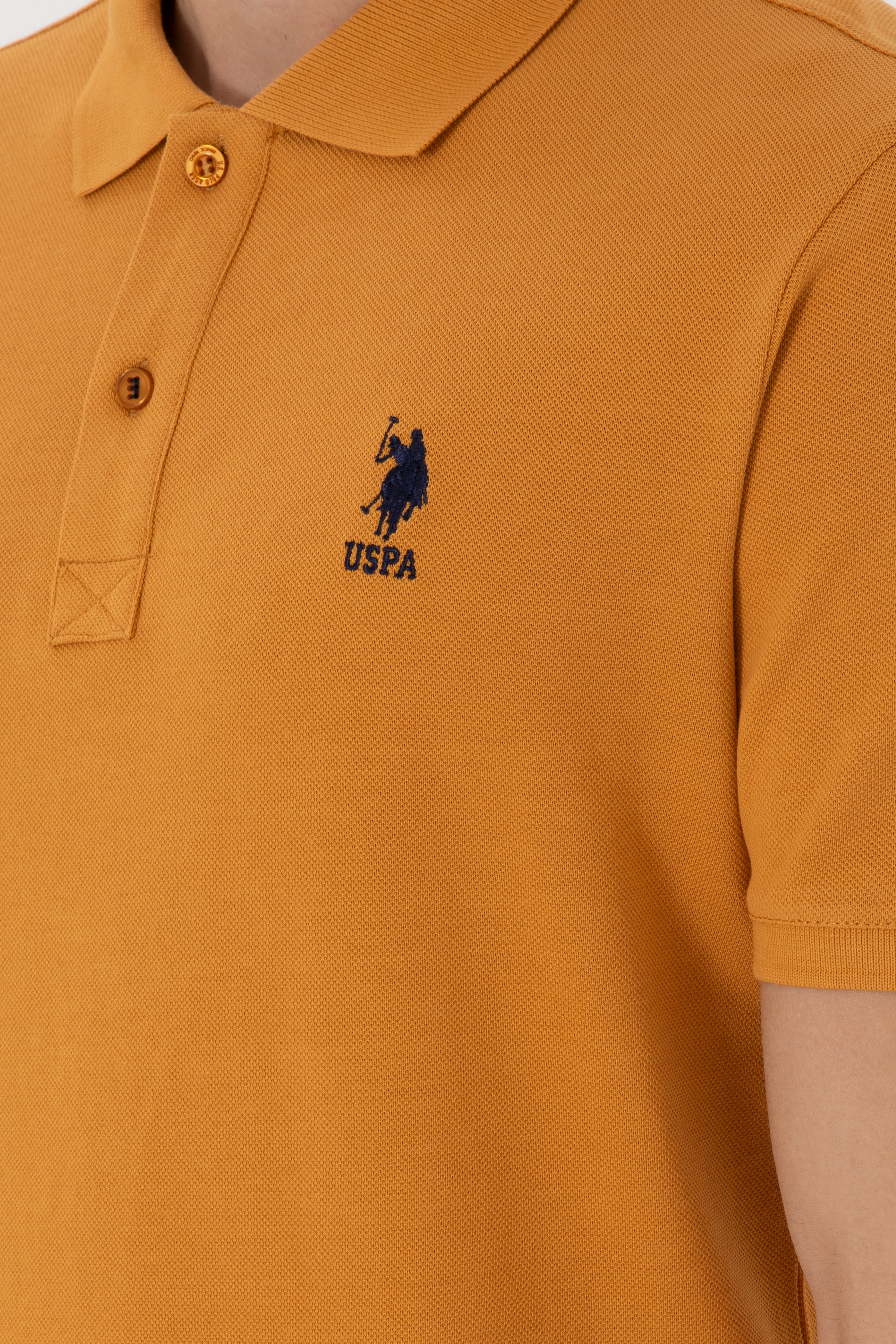 Erkek Slim Fit Polo Yaka Hardal Basic Tişört