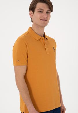 Erkek Slim Fit Polo Yaka Hardal Basic Tişört - 50298041271