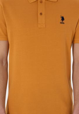 Erkek Slim Fit Polo Yaka Hardal Basic Tişört - 50298041271