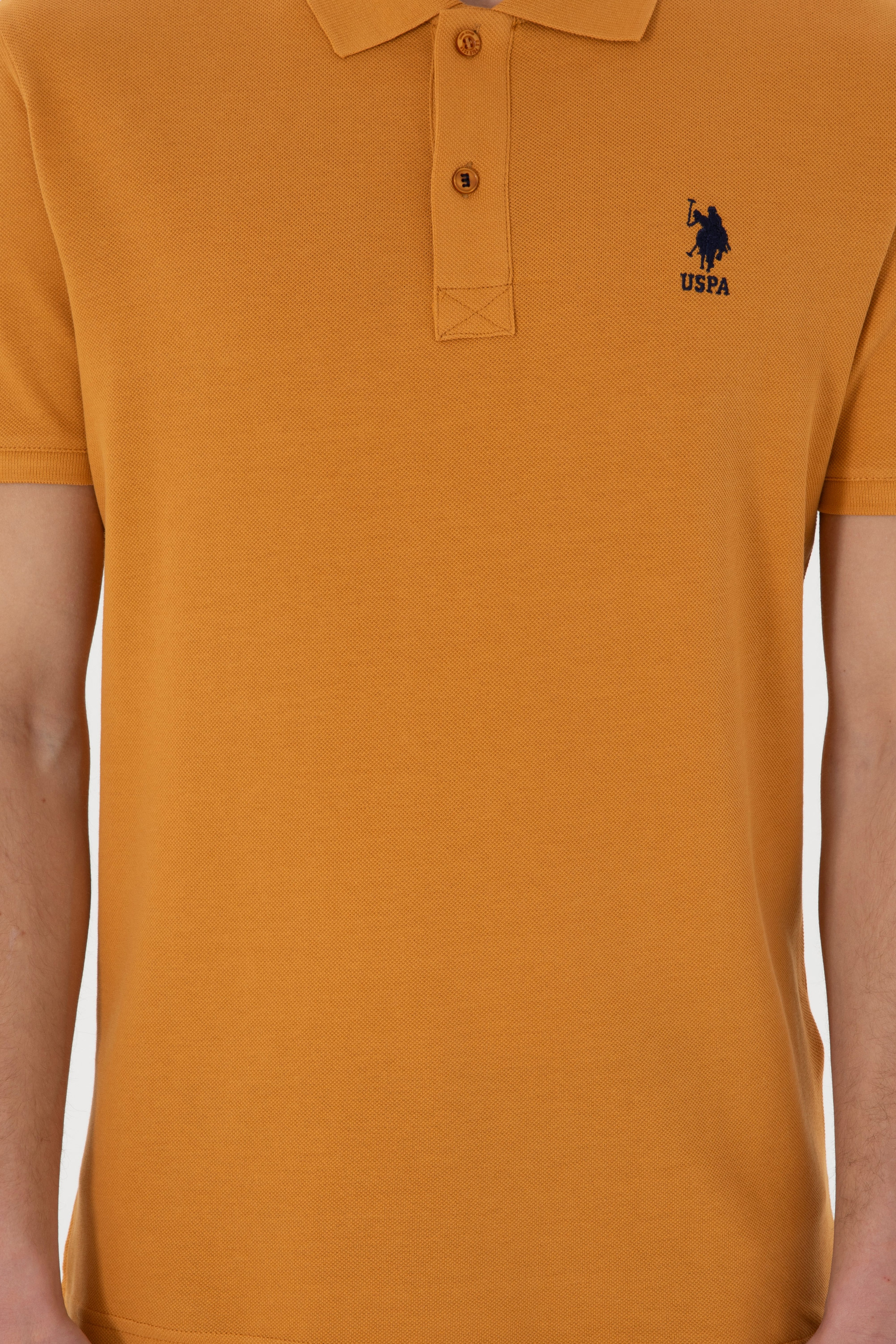 Erkek Slim Fit Polo Yaka Hardal Basic Tişört