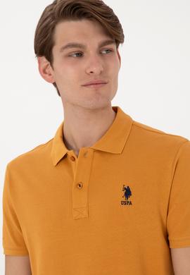 Erkek Slim Fit Polo Yaka Hardal Basic Tişört - 50298041271