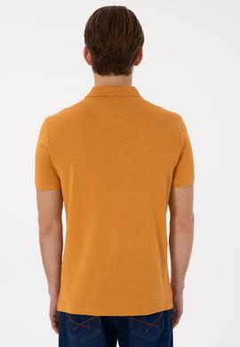 Erkek Slim Fit Polo Yaka Hardal Basic Tişört - 50298041271