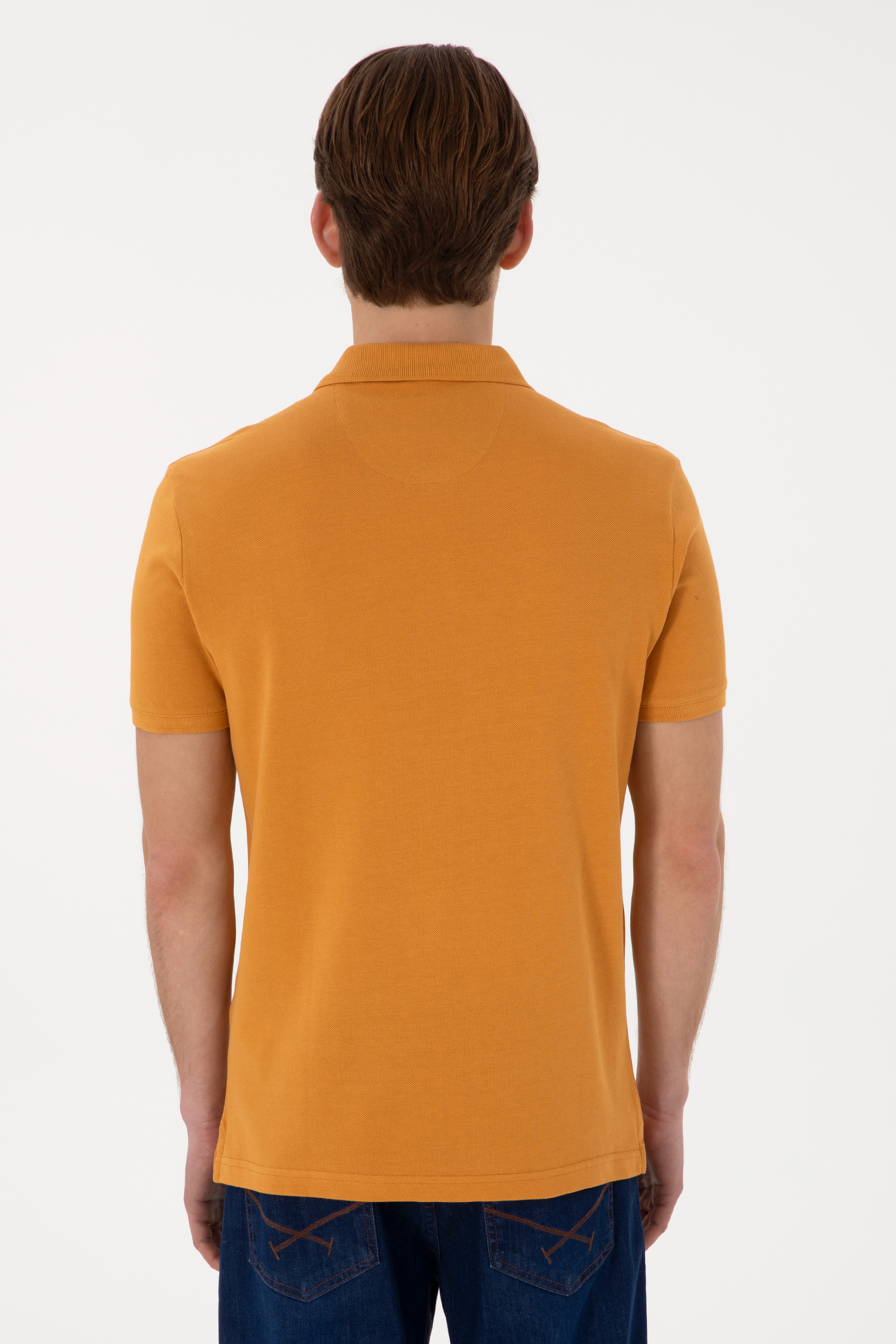 Erkek Slim Fit Polo Yaka Hardal Basic Tişört