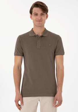 Erkek Slim Fit Polo Yaka Vizon Basic Tişört - 50298042063