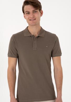 Erkek Slim Fit Polo Yaka Vizon Basic Tişört - 50298042063