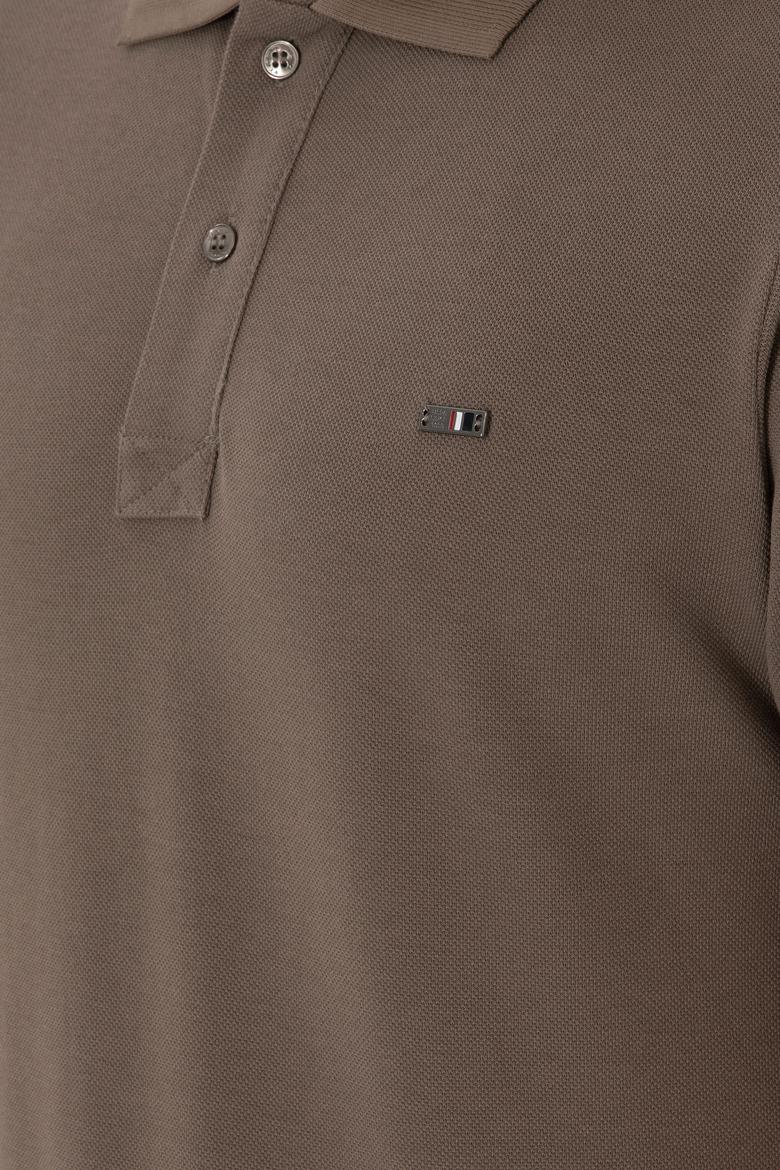 Erkek Slim Fit Polo Yaka Vizon Basic Tişört - 50298042063