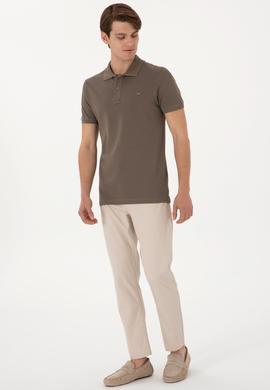 Erkek Slim Fit Polo Yaka Vizon Basic Tişört - 50298042063