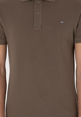 Erkek Slim Fit Polo Yaka Vizon Basic Tişört - 50298042063