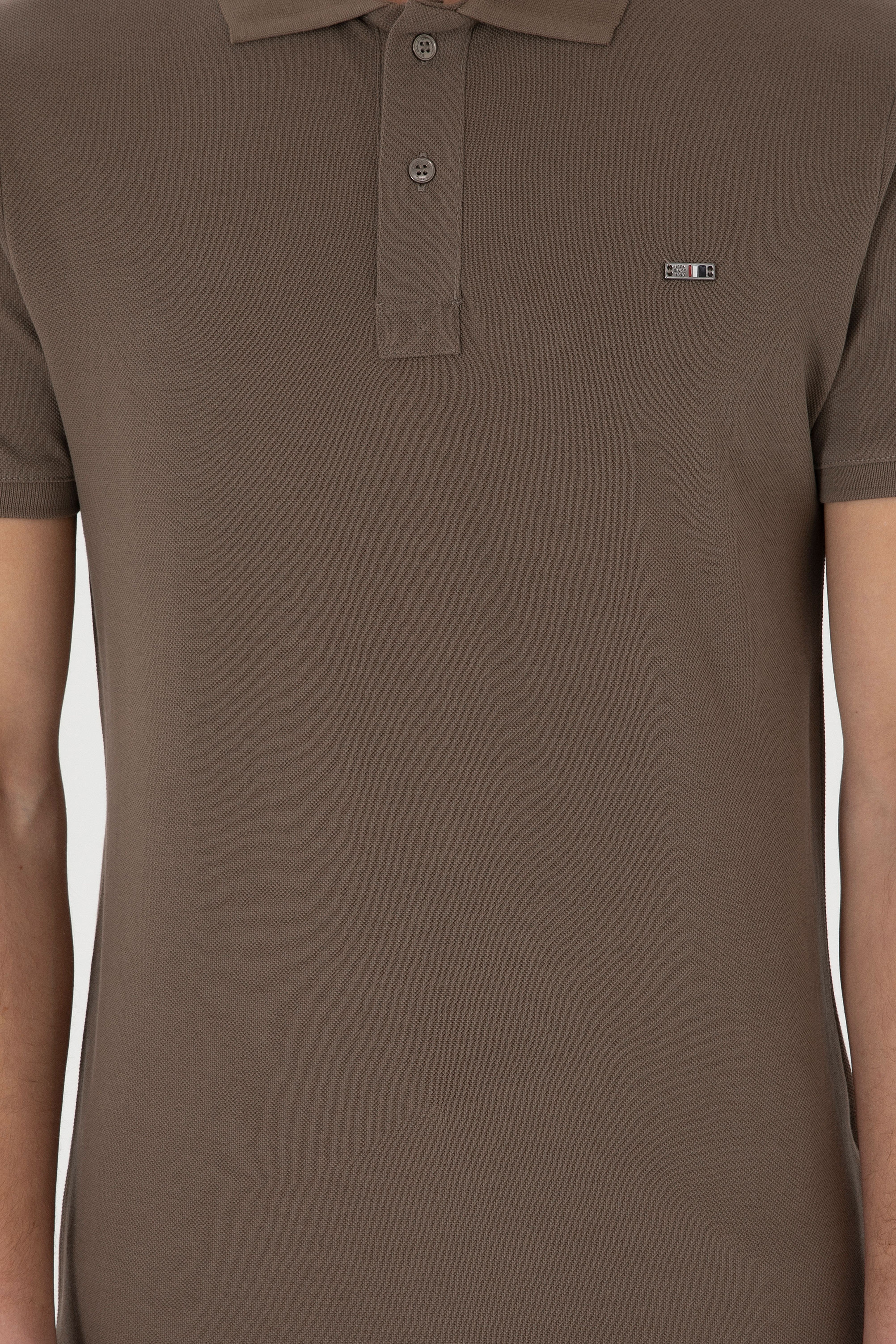 Erkek Slim Fit Polo Yaka Vizon Basic Tişört - Image 6