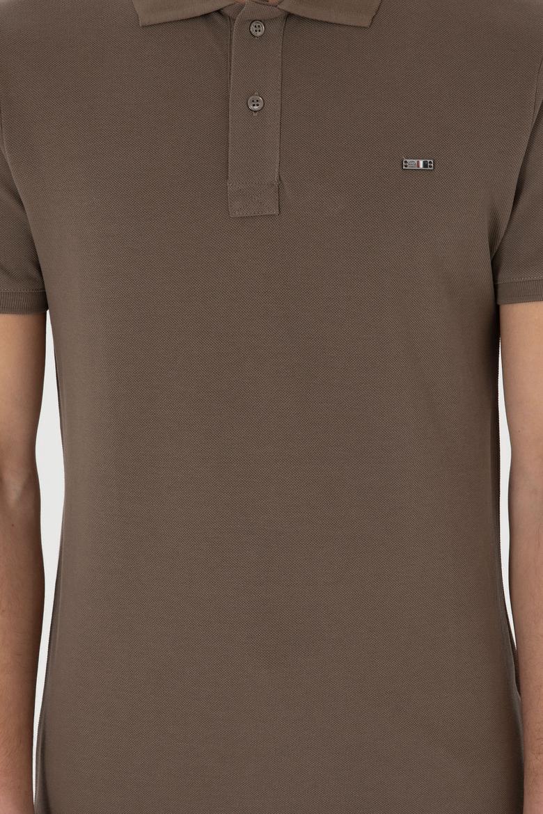 Erkek Slim Fit Polo Yaka Vizon Basic Tişört - 50298042063
