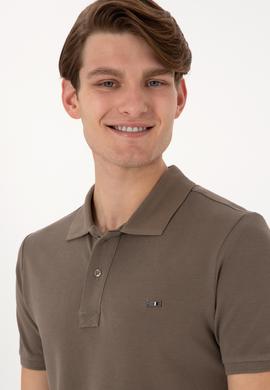 Erkek Slim Fit Polo Yaka Vizon Basic Tişört - 50298042063