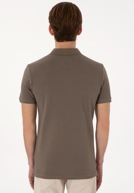 Erkek Slim Fit Polo Yaka Vizon Basic Tişört - 50298042063
