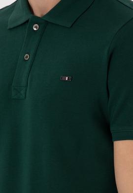 Erkek Slim Fit Polo Yaka Koyu Yeşil Basic Tişört - 50298042050