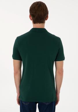 Erkek Slim Fit Polo Yaka Koyu Yeşil Basic Tişört - 50298042050