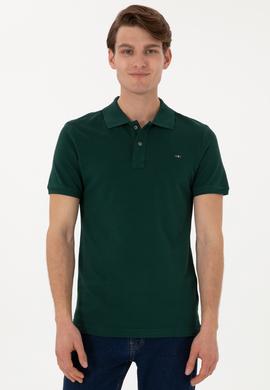 Erkek Slim Fit Polo Yaka Koyu Yeşil Basic Tişört - 50298042050
