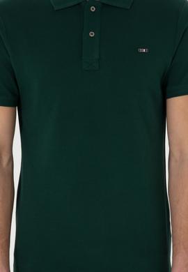 Erkek Slim Fit Polo Yaka Koyu Yeşil Basic Tişört - 50298042050