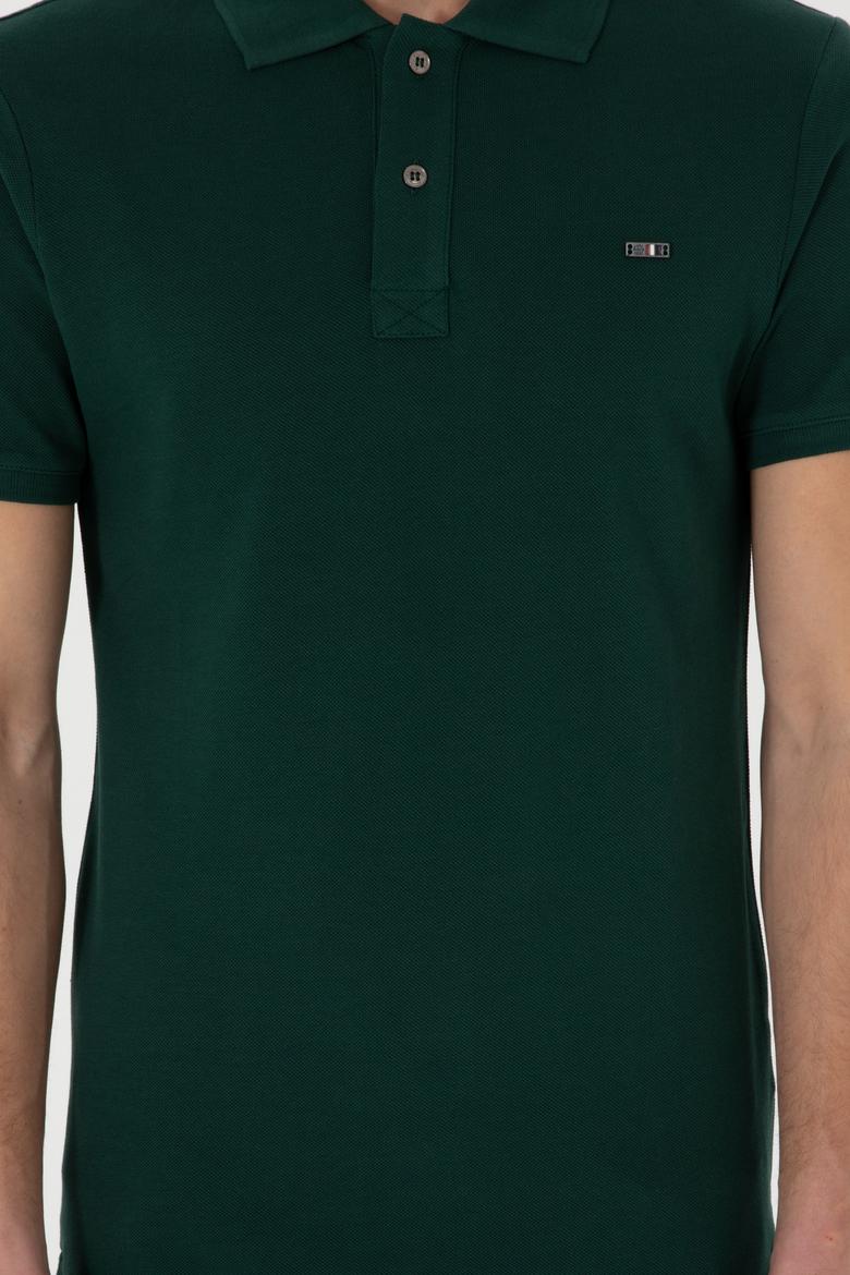 Erkek Slim Fit Polo Yaka Koyu Yeşil Basic Tişört - 50298042050