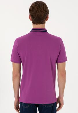 Erkek Slim Fit Polo Yaka Menekşe Basic Tişört - 50298010137