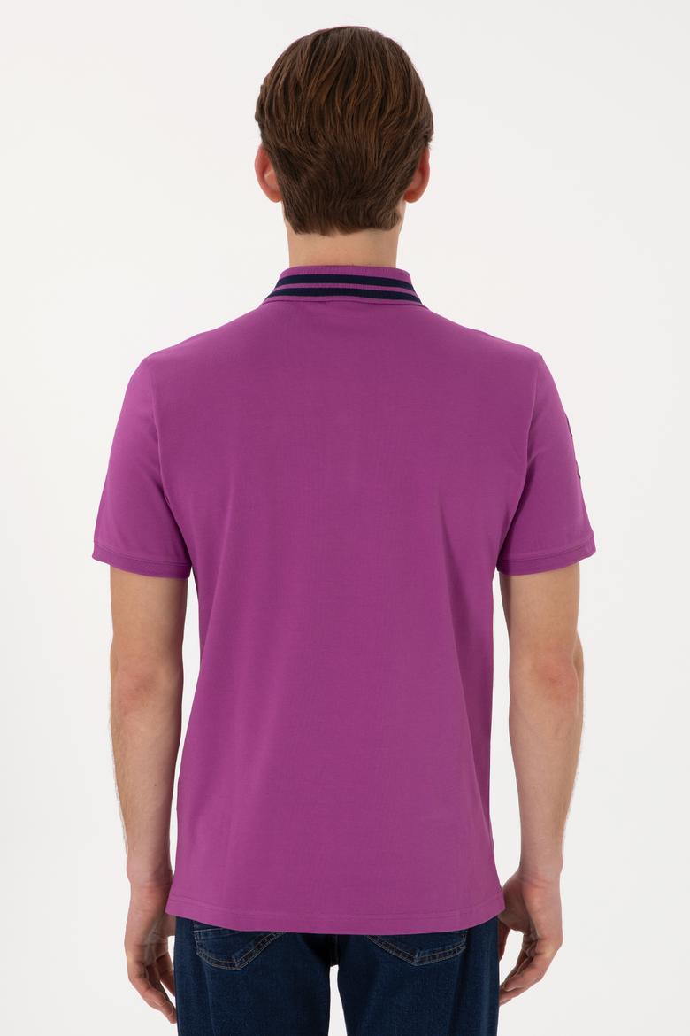 Erkek Slim Fit Polo Yaka Menekşe Basic Tişört - 50298010137