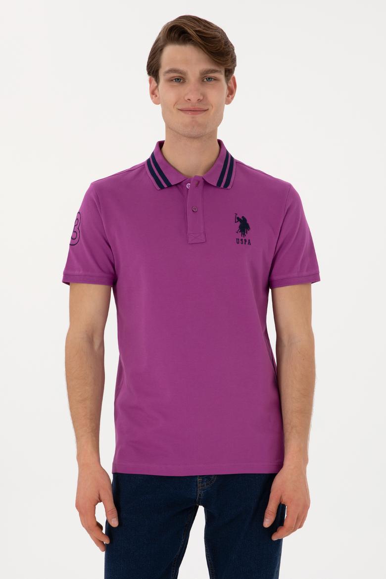 Erkek Slim Fit Polo Yaka Menekşe Basic Tişört