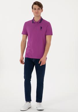 Erkek Slim Fit Polo Yaka Menekşe Basic Tişört - 50298010137