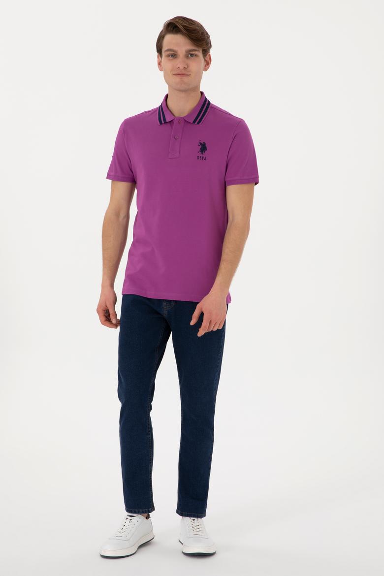 Erkek Slim Fit Polo Yaka Menekşe Basic Tişört - 50298010137