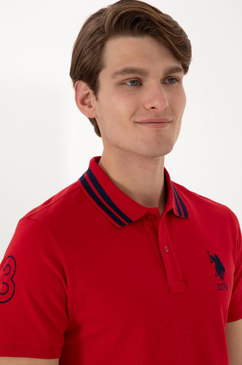 Erkek Slim Fit Polo Yaka Kırmızı Basic Tişört