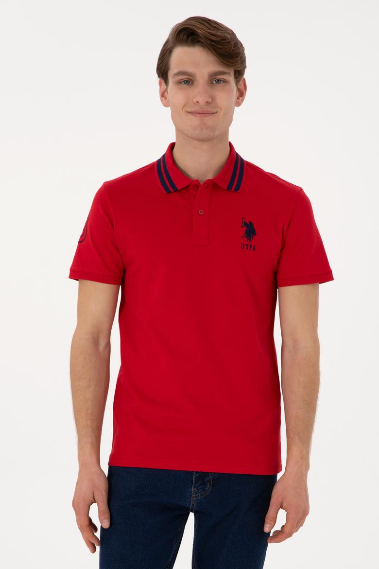 Erkek Slim Fit Polo Yaka Kırmızı Basic Tişört