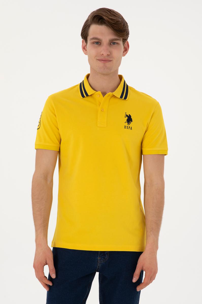 Erkek Slim Fit Polo Yaka Sarı Basic Tişört
