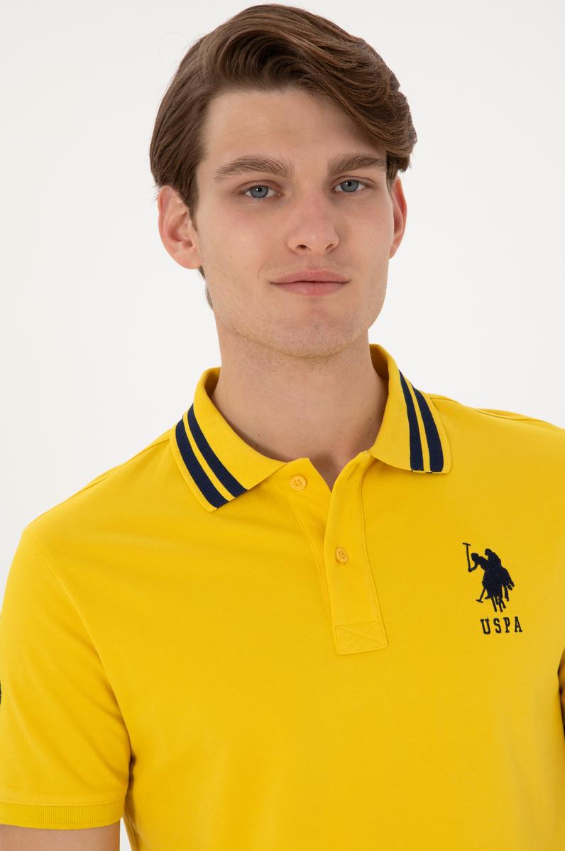 Erkek Slim Fit Polo Yaka Sarı Basic Tişört