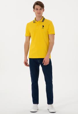 Erkek Slim Fit Polo Yaka Sarı Basic Tişört - 50298010103