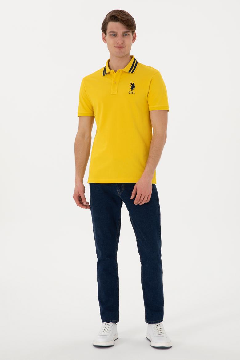Erkek Slim Fit Polo Yaka Sarı Basic Tişört - 50298010103
