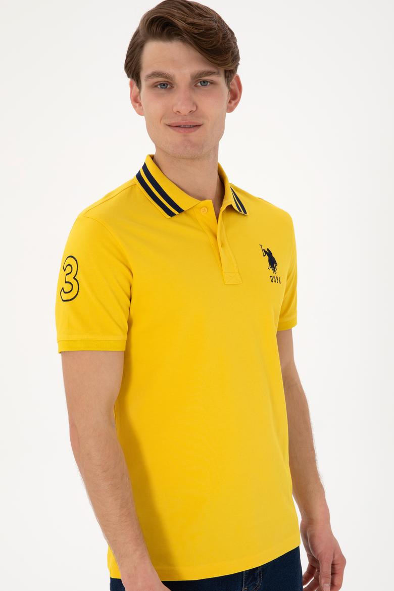 Erkek Slim Fit Polo Yaka Sarı Basic Tişört - 50298010103